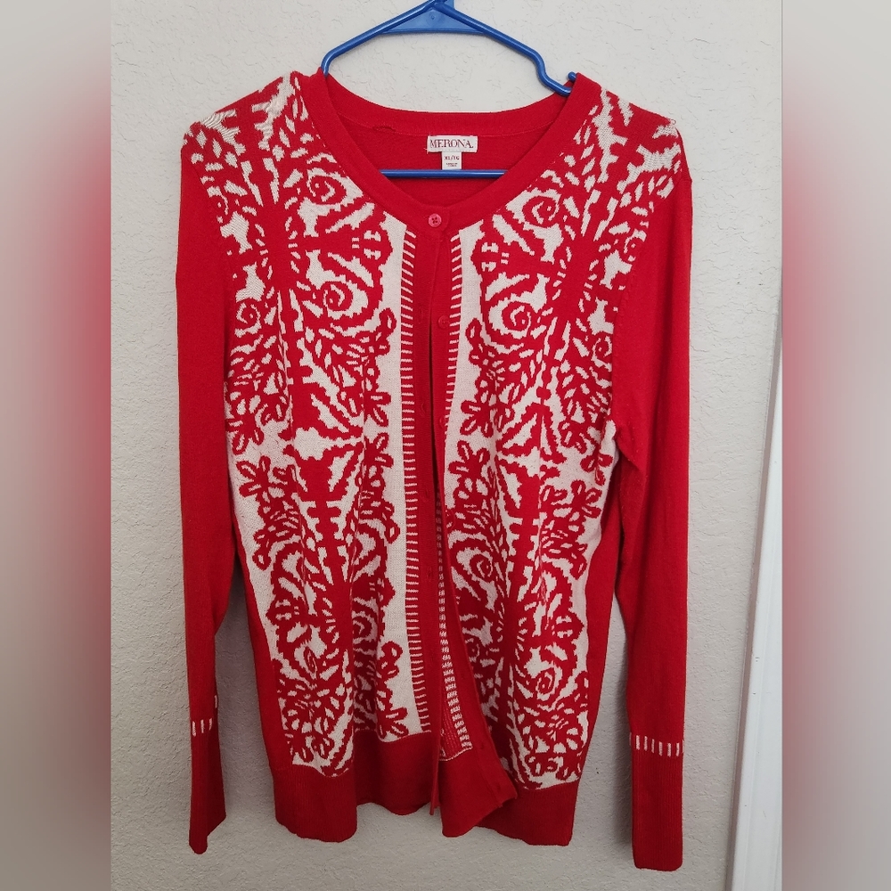Pretty red and white cardigan